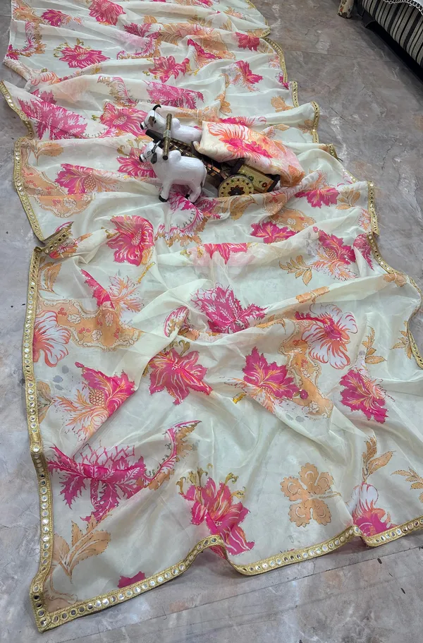 Elegant_Floral_Print_Organza_Saree_With_Embellished_Blouse