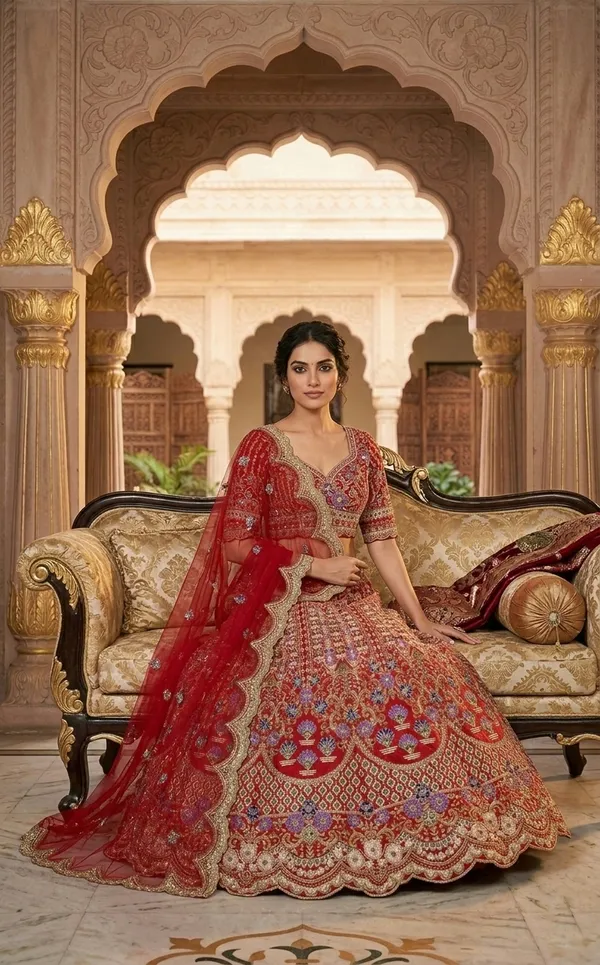 Bridal_Red_Embroidered_Lehenga_Choli_With_Dupatta_Set