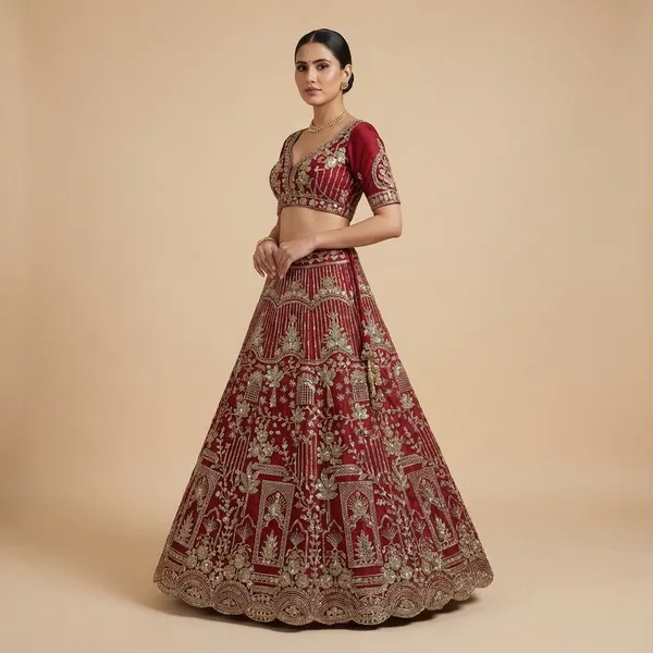 Maroon_Embroidered_Bridal_Lehenga_Choli_Set_With_Heavy_Zari_Work_And_Dupatta