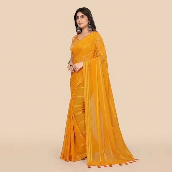 Elegant_Mustard_Yellow_Saree_With_Embellished_Blouse
