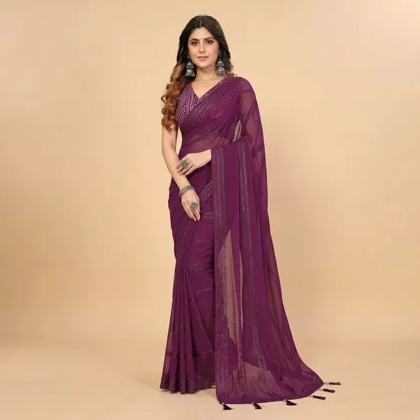 Purple_Embellished_Saree_With_Embroidered_Blouse
