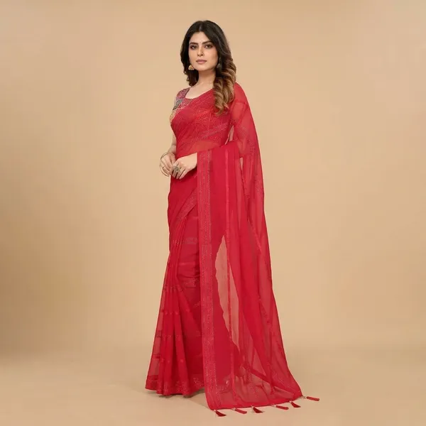 Elegant_Red_Georgette_Saree_With_Embroidered_Blouse