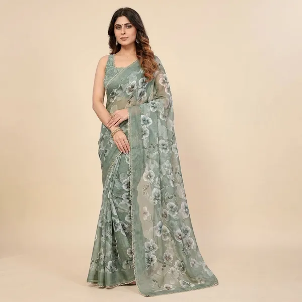 Elegant_Green_Floral_Print_Saree_With_Embroidered_Border