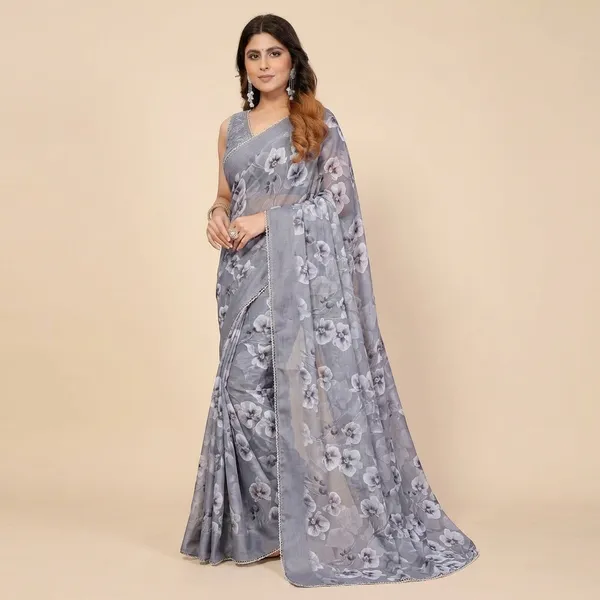 Grey_Floral_Embroidered_Organza_Saree_With_Designer_Blouse
