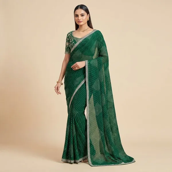 Green_Bandhani_Saree_With_Heavy_Embellished_Blouse