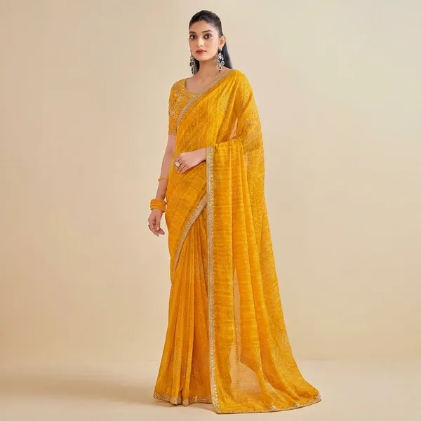 Golden_Yellow_Embellished_Georgette_Saree_With_Blouse