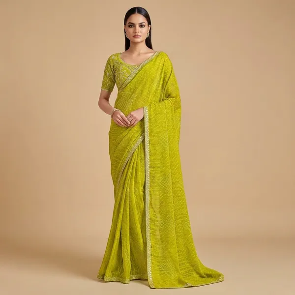 Elegant_Lime_Green_Saree_With_Embellished_Blouse
