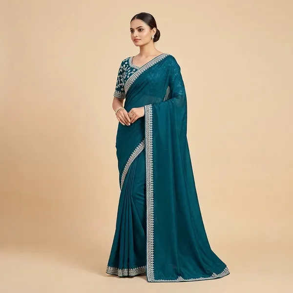 Elegant_Blue_Bandhani_Saree_With_Embroidered_Blouse