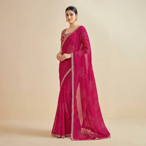 Elegant_Magenta_Embroidered_Saree_With_Silver_Border_And_Heavy_Blouse