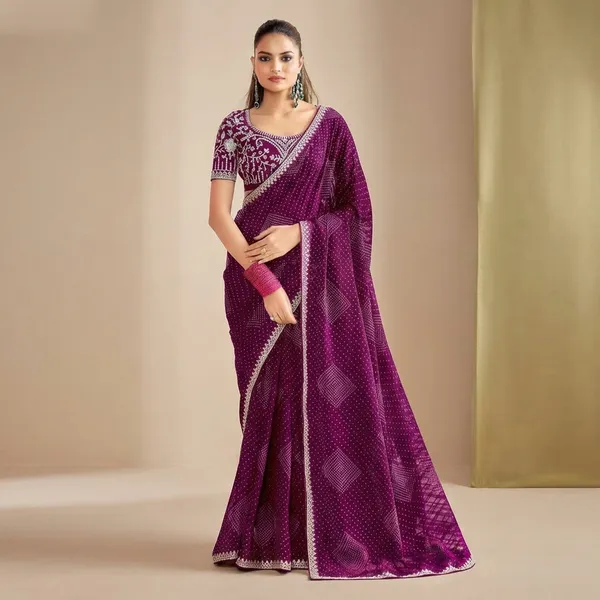 Purple_Bandhani_Print_Saree_With_Embellished_Blouse