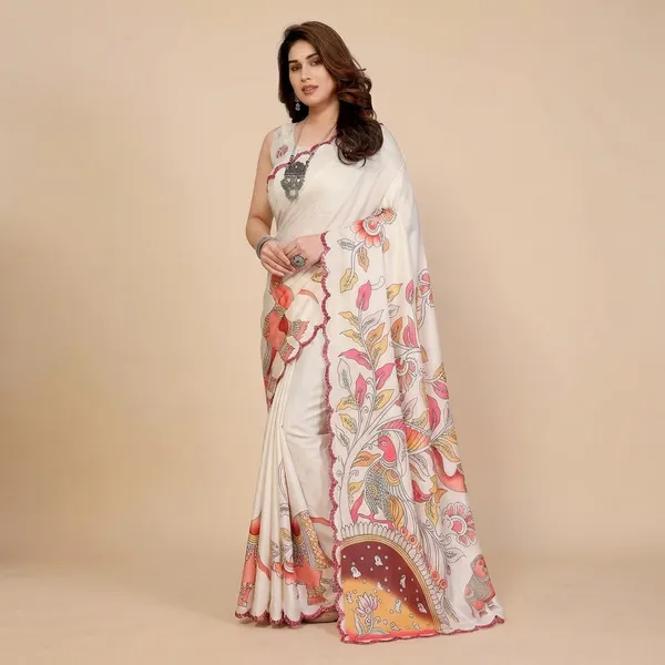 Elegant_Handpainted_Kalamkari_Silk_Saree_With_Peacock_Motifs
