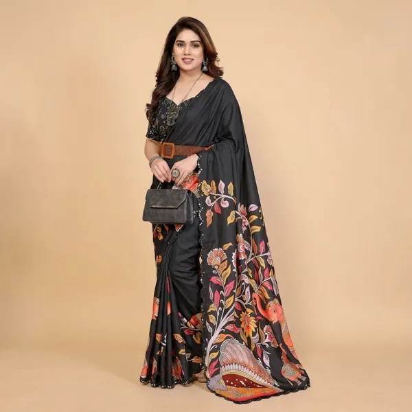 Elegant_Black_Floral_Print_Saree_With_Embroidered_Border
