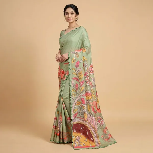 Sage_Green_Printed_Art_Silk_Saree_With_Peacock_And_Floral_Motifs
