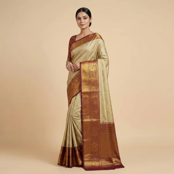 Traditional_South_Indian_Kanjivaram_Silk_Saree_With_Golden_Zari_Border