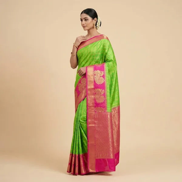 Traditional_Kanjivaram_Silk_Saree_-_Parrot_Green_With_Pink_Border