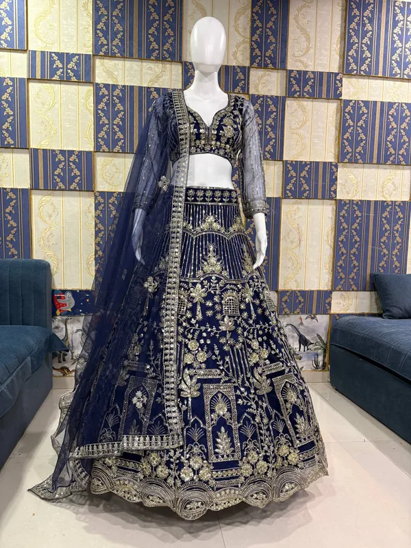 Navy_Blue_Bridal_Embroidered_Lehenga_Choli_Set_With_Dupatta