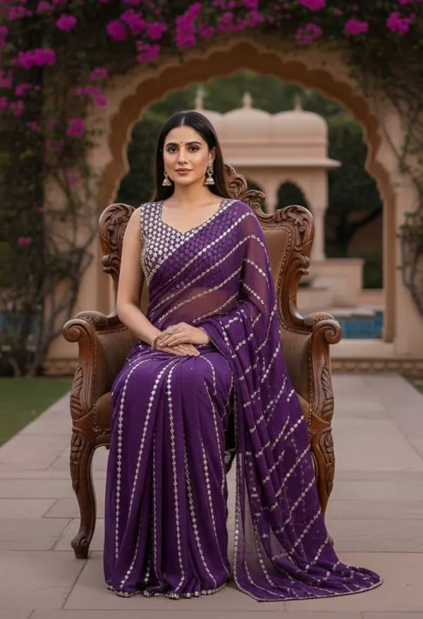 Purple_Georgette_Saree_With_Embellished_Blouse