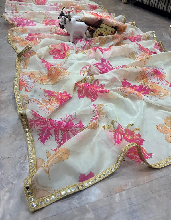 Elegant_Floral_Print_Organza_Saree_With_Embellished_Blouse