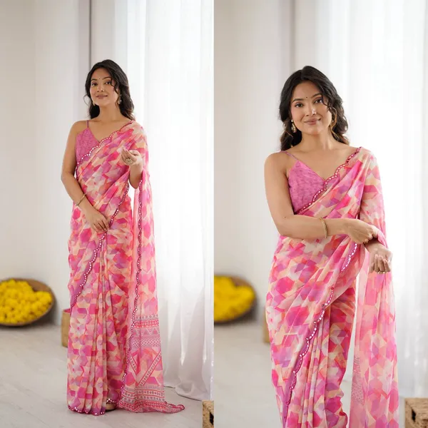 Pink_Geometric_Print_Organza_Saree_With_Mirror_Work_Border
