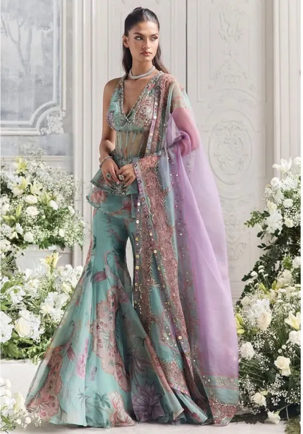 Floral_Embroidered_Sage_Green_Lehenga_Set_With_Purple_Dupatta