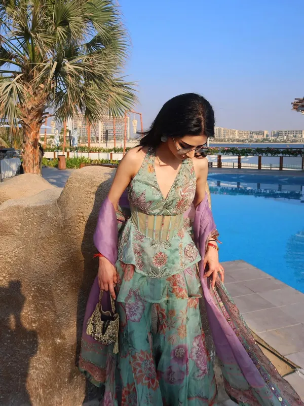 Floral_Embroidered_Sage_Green_Lehenga_Set_With_Purple_Dupatta