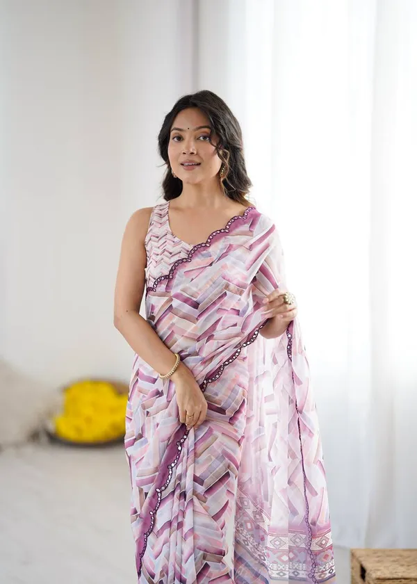 Elegant_Pink_Chevron_Printed_Saree_With_Embroidered_Blouse