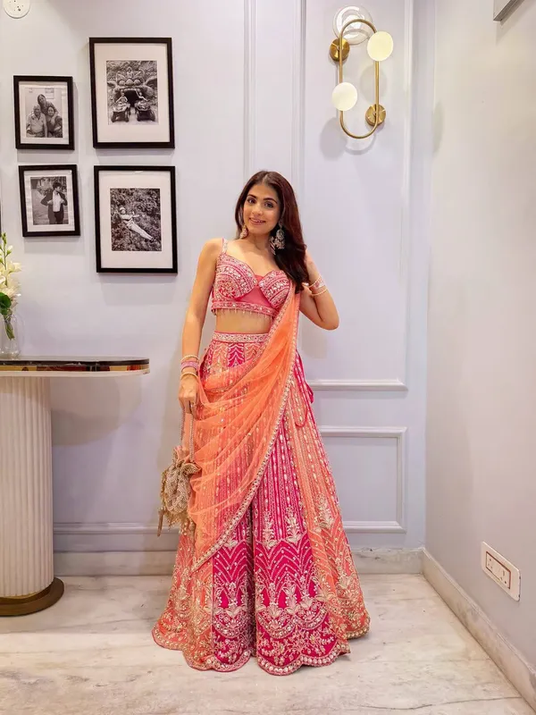 Pink_And_Orange_Embellished_Lehenga_Choli_With_Dupatta