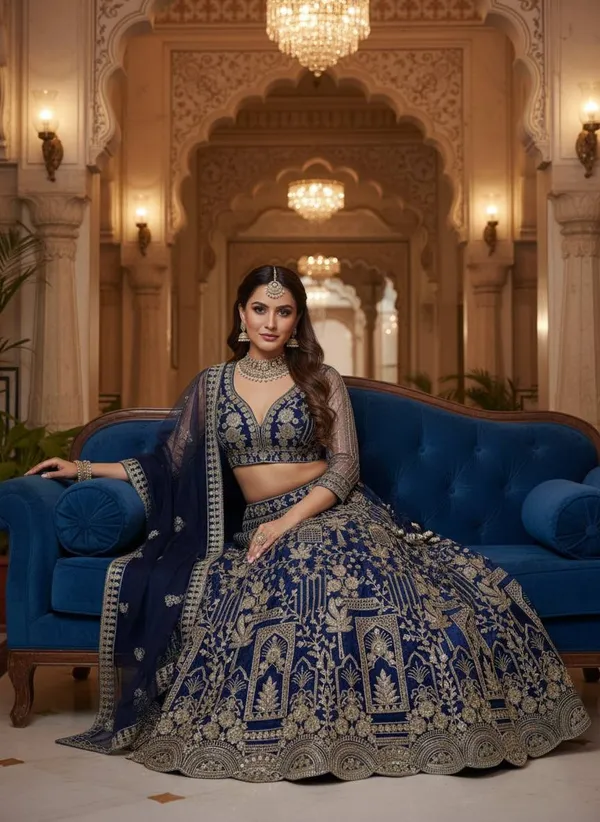 Navy_Blue_Bridal_Embroidered_Lehenga_Choli_Set_With_Dupatta