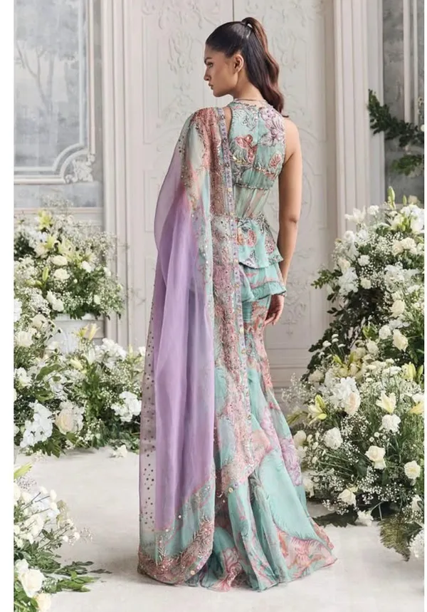 Floral_Embroidered_Sage_Green_Lehenga_Set_With_Purple_Dupatta