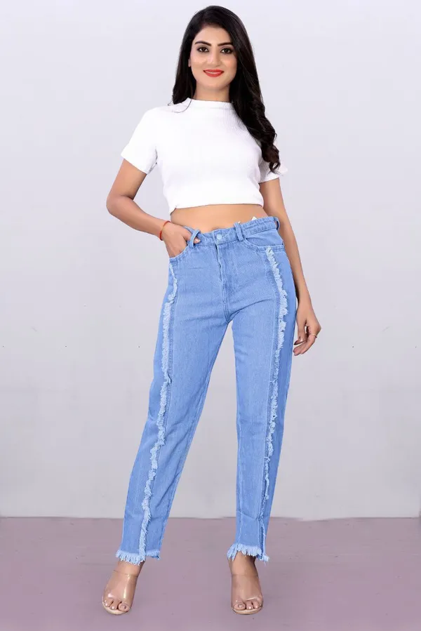 Women'S_Light_Blue_Distressed_Side-Fringe_Denim_Jeans
