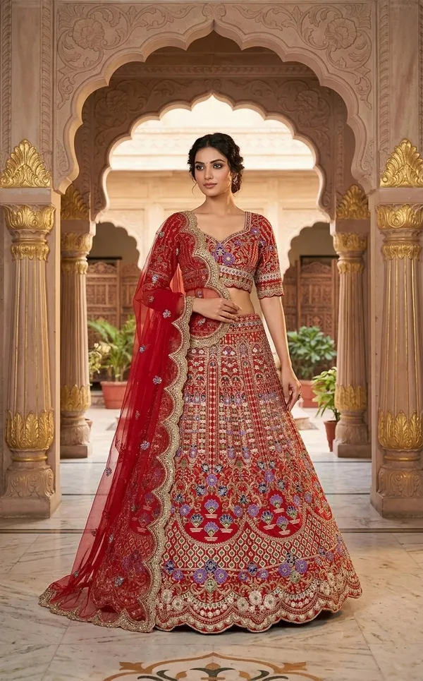 Bridal_Red_Embroidered_Lehenga_Choli_With_Dupatta_Set