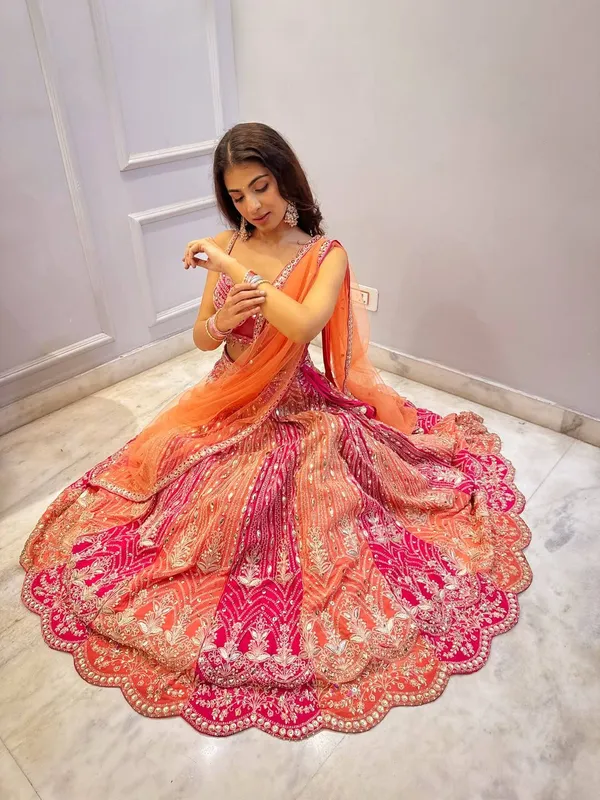 Pink_And_Orange_Embellished_Lehenga_Choli_With_Dupatta