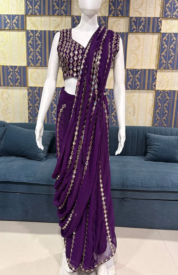Purple_Georgette_Saree_With_Embellished_Blouse