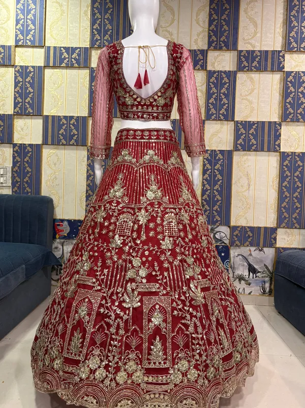 Maroon_Embroidered_Bridal_Lehenga_Choli_Set_With_Heavy_Zari_Work_And_Dupatta