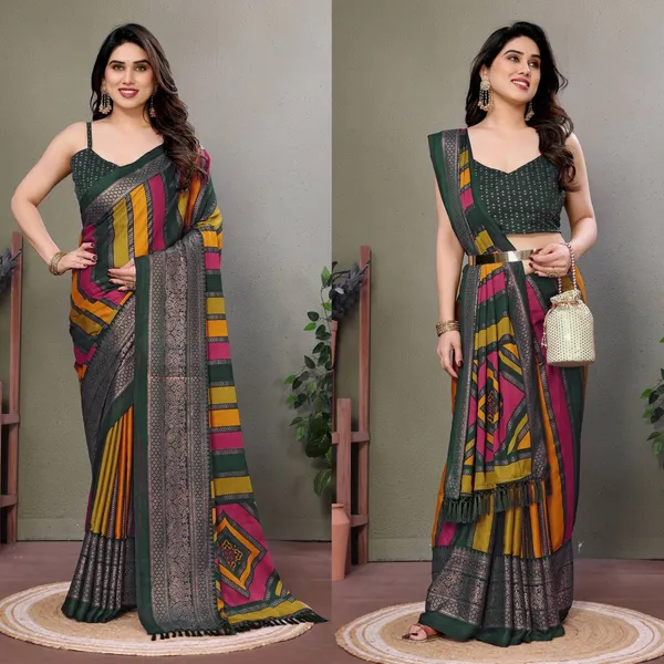 Multicolor_Geometric_Printed_Saree_With_Contrast_Border_And_Pallu