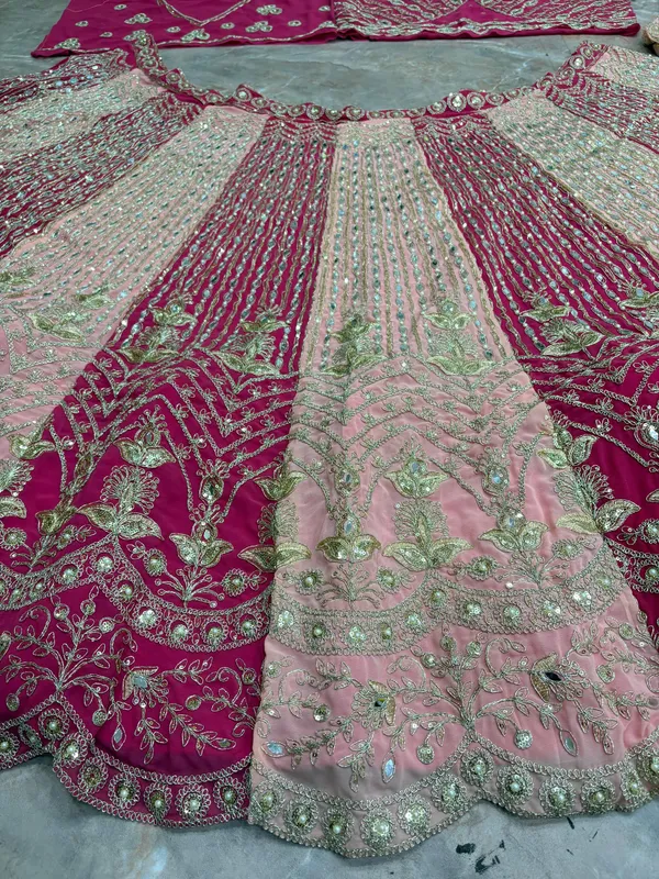 Peach_And_Maroon_Embroidered_Lehenga_Choli_Set_With_Dupatta