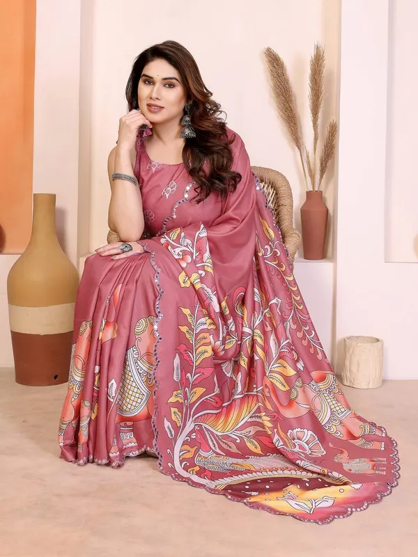 Traditional_Kalamkari_Printed_Saree_In_Dusty_Rose_Pink