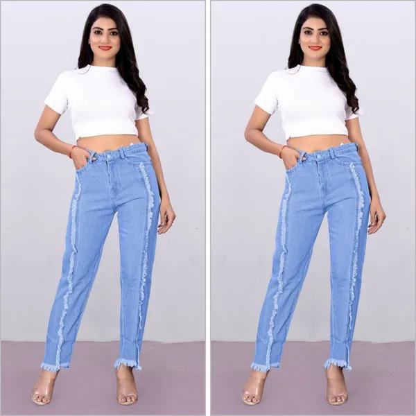 Women'S_Light_Blue_Distressed_Side-Fringe_Denim_Jeans