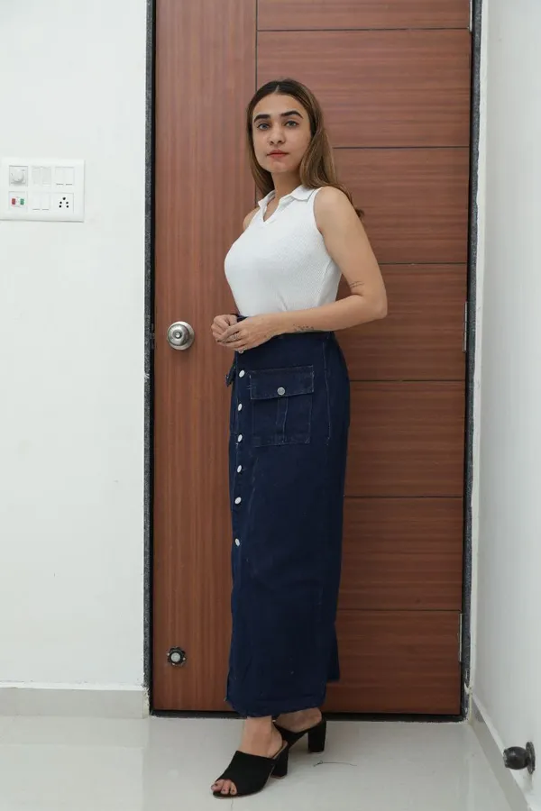 Women'S_Dark_Blue_Button-Front_Denim_Maxi_Skirt