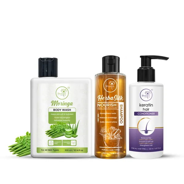 Herbal_Silk_Hair_Nourish_Shampoo_And_Moringa_Body_Wash_&_Keratin_Hair_Conditioner_Combo_Set
