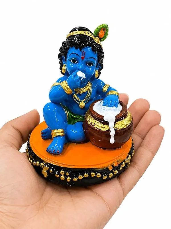 Baby_Krishna_Idol_Eating_Makhan_with_Matki,_Resin_Figurine