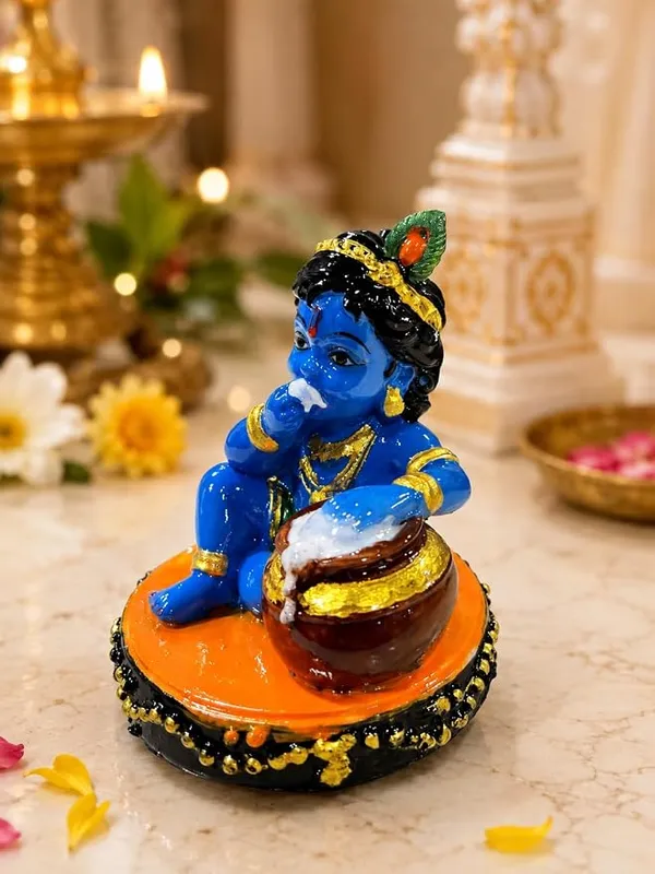 Baby_Krishna_Idol_Eating_Makhan_with_Matki,_Resin_Figurine