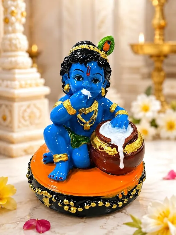 Baby_Krishna_Idol_Eating_Makhan_with_Matki,_Resin_Figurine