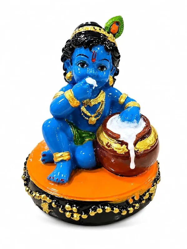 Baby_Krishna_Idol_Eating_Makhan_with_Matki,_Resin_Figurine