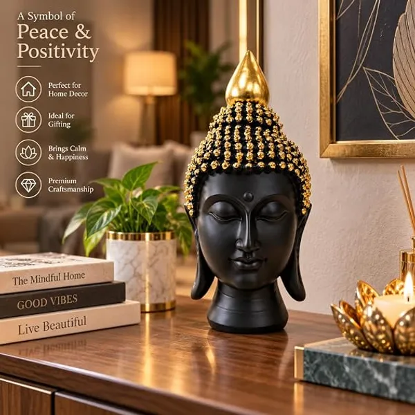 Buddha_Head_Statue,_Black_and_Gold_Resin_Figurine