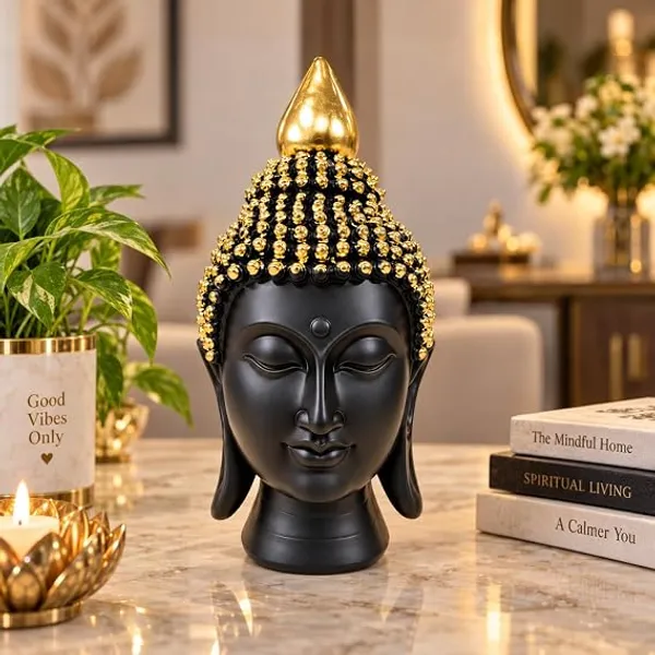 Buddha_Head_Statue,_Black_and_Gold_Resin_Figurine