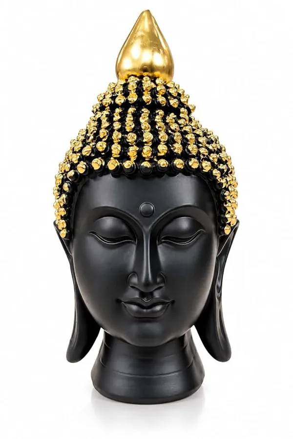 Buddha_Head_Statue,_Black_and_Gold_Resin_Figurine