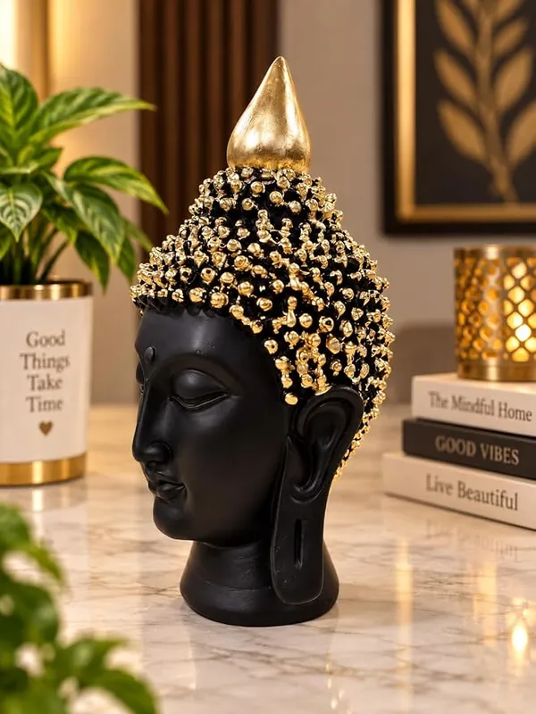 Buddha_Head_Statue,_Black_and_Gold_Resin_Figurine