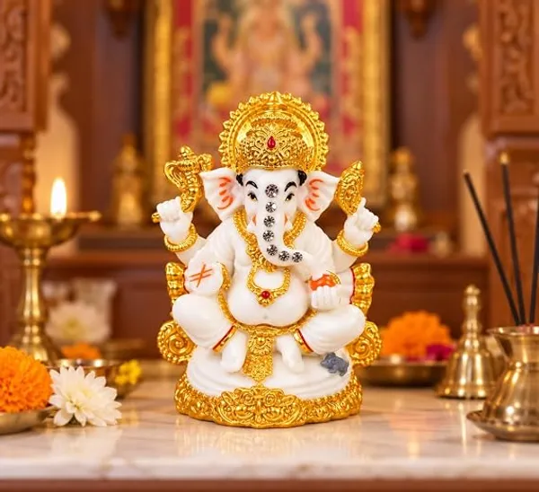 Lord_Ganesha_Idol_Statue,_White_and_Gold_Resin_Figurine