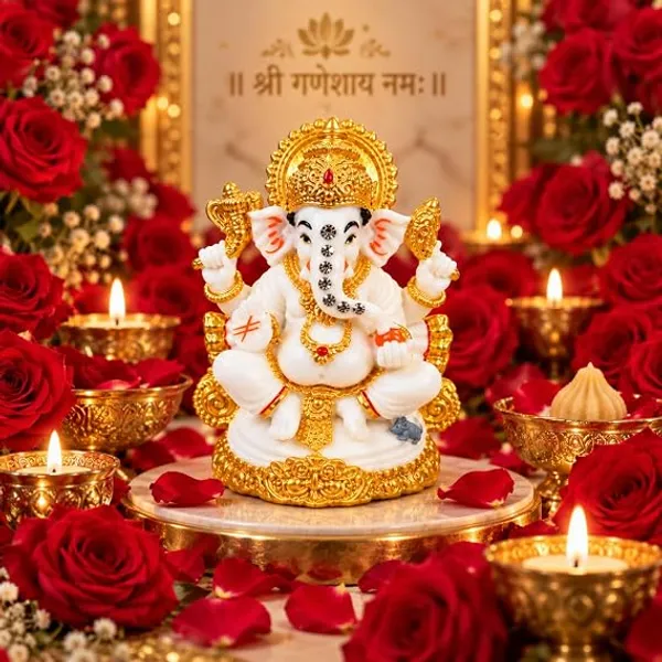 Lord_Ganesha_Idol_Statue,_White_and_Gold_Resin_Figurine